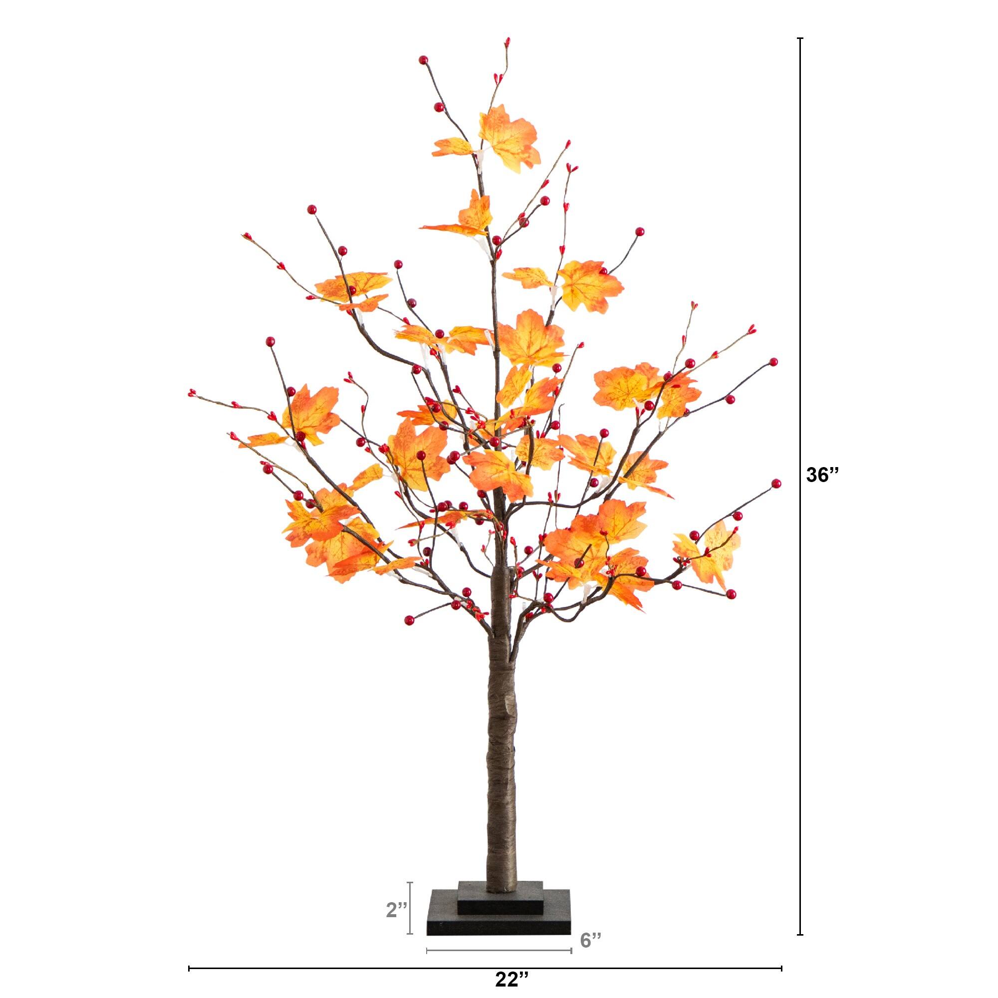 3ft. Pre-Lit Autumn Maple Artificial Fall Tree with Berries and 36 Warm White LED Lights